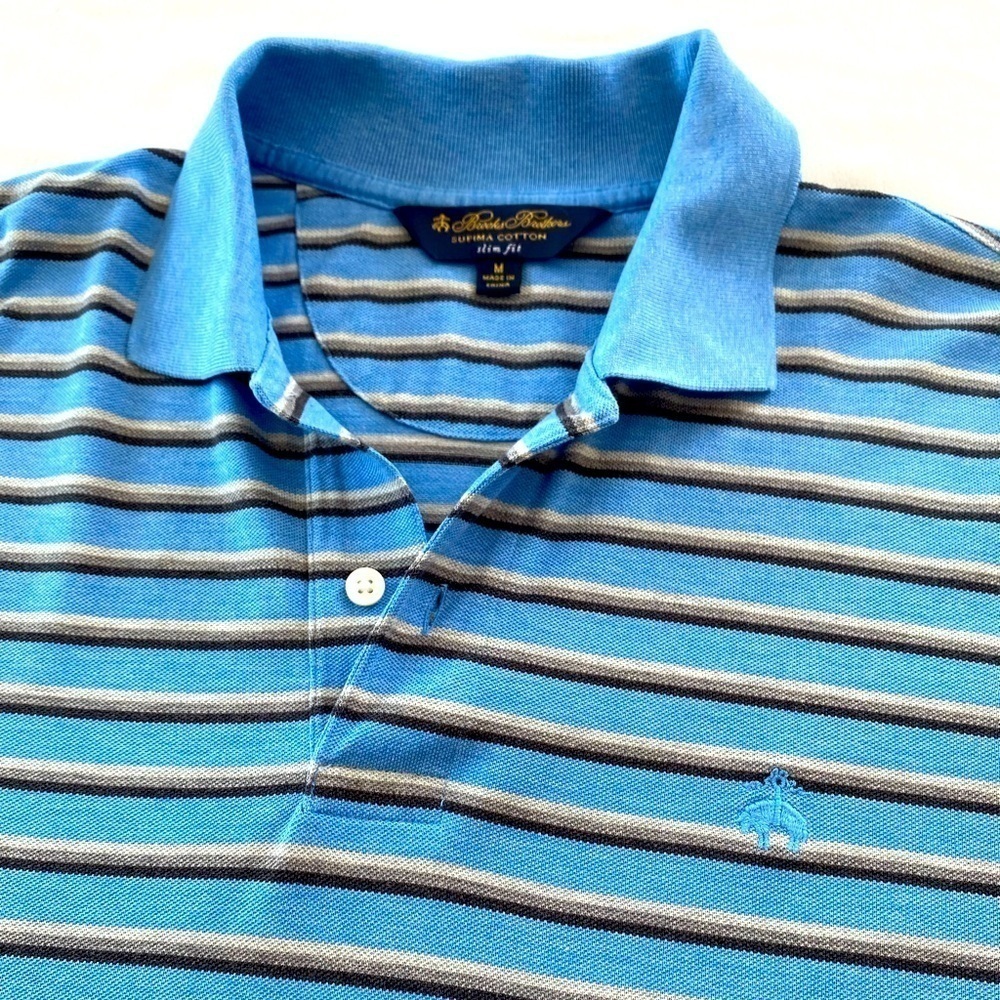 Brooks Brothers Supima Cotton Slim Fit Stripes Short Sleeved Pole Shirt. Sz Med